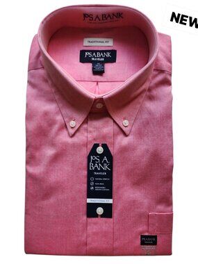 18 36/37 Red Pink Salmon Shirt Traditional Fit Traveler Jos A Bank Non Iron New